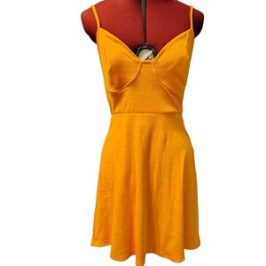 Yellow Stretch Knit Spaghetti Strap Open Back Short Dress Size M